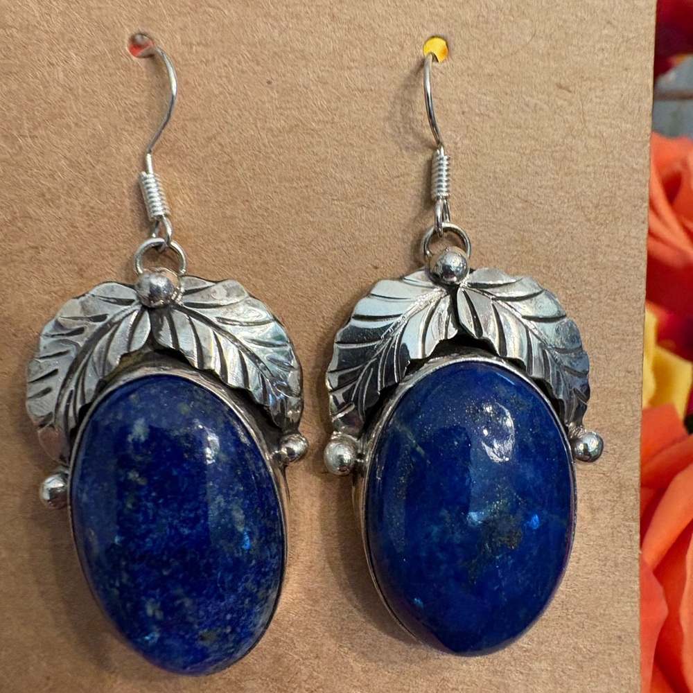 Authentic handmade Lapis lazuli and silver earrings